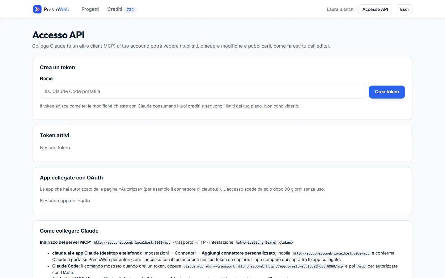 Pagina Accesso API