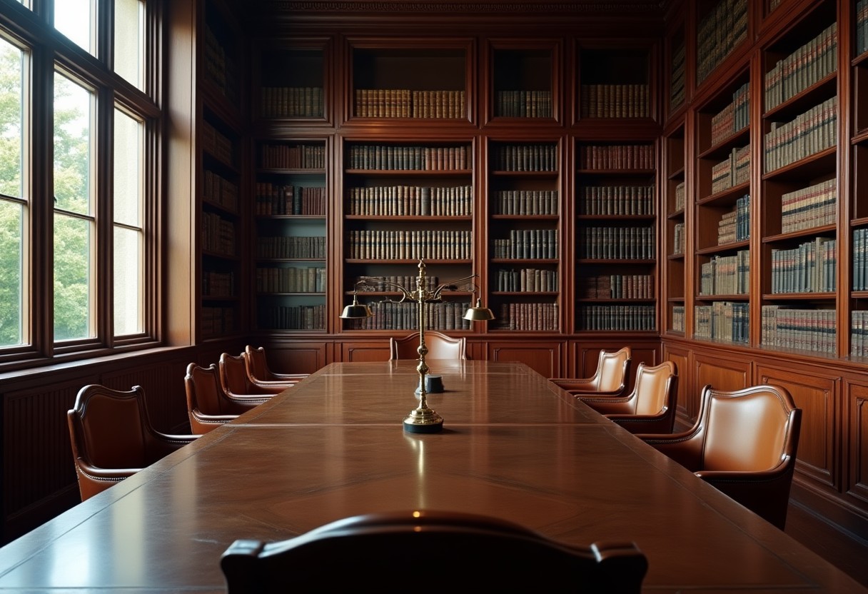 Sala riunioni dello studio con libreria e tavolo in legno